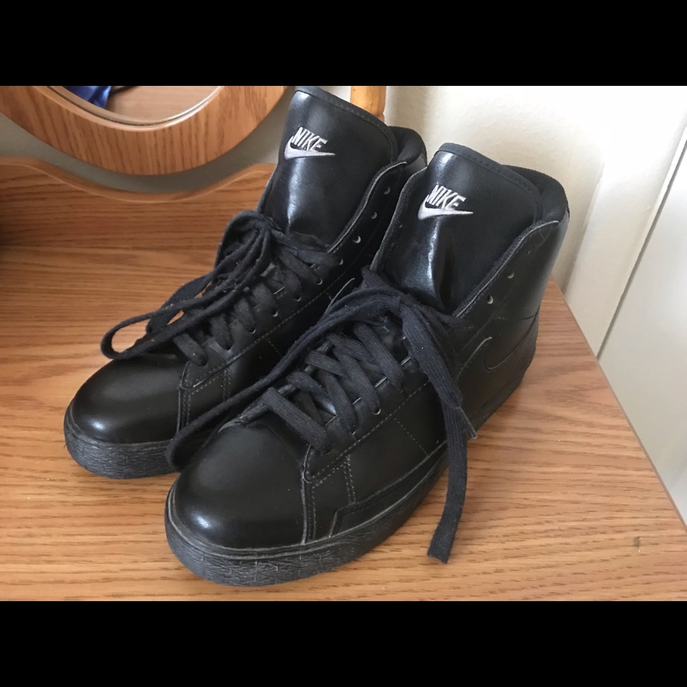 Black Nike Leather High Top Shoes
